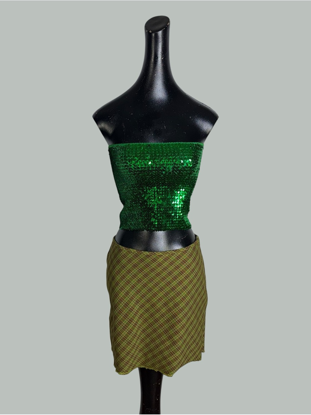 Free People vintage Green Plaid Mini Skirt